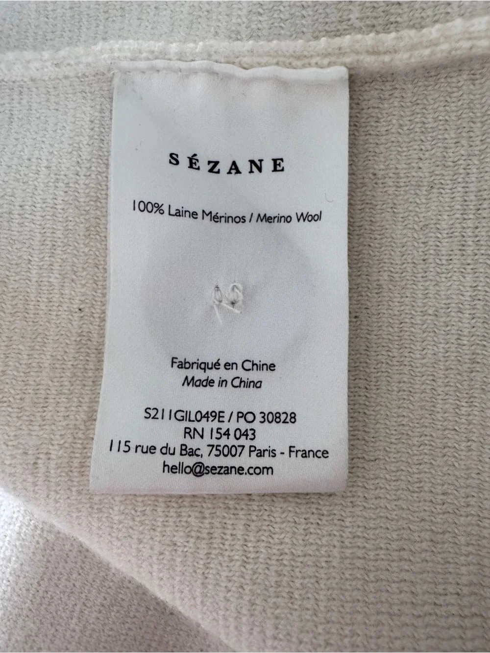 EUC Sezane Betty Merino Wool Cardigan Jacket Ecru Extra Small XS